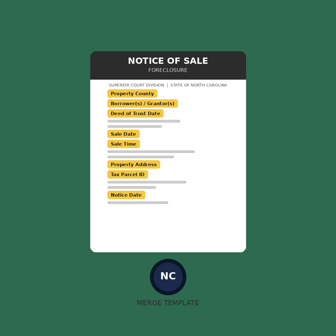 North Carolina Notice of Sale — Merge Template